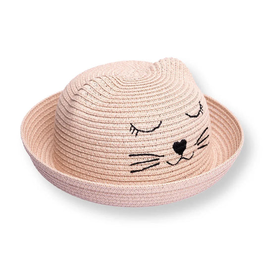 HelloBaby Baby Girl Straw Ribbon Hat - Powder
