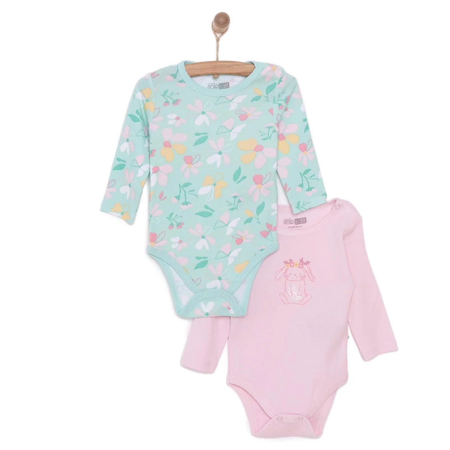 HelloBaby Girl 2-Pack Long Sleeve Bodysuit - Light Pink
