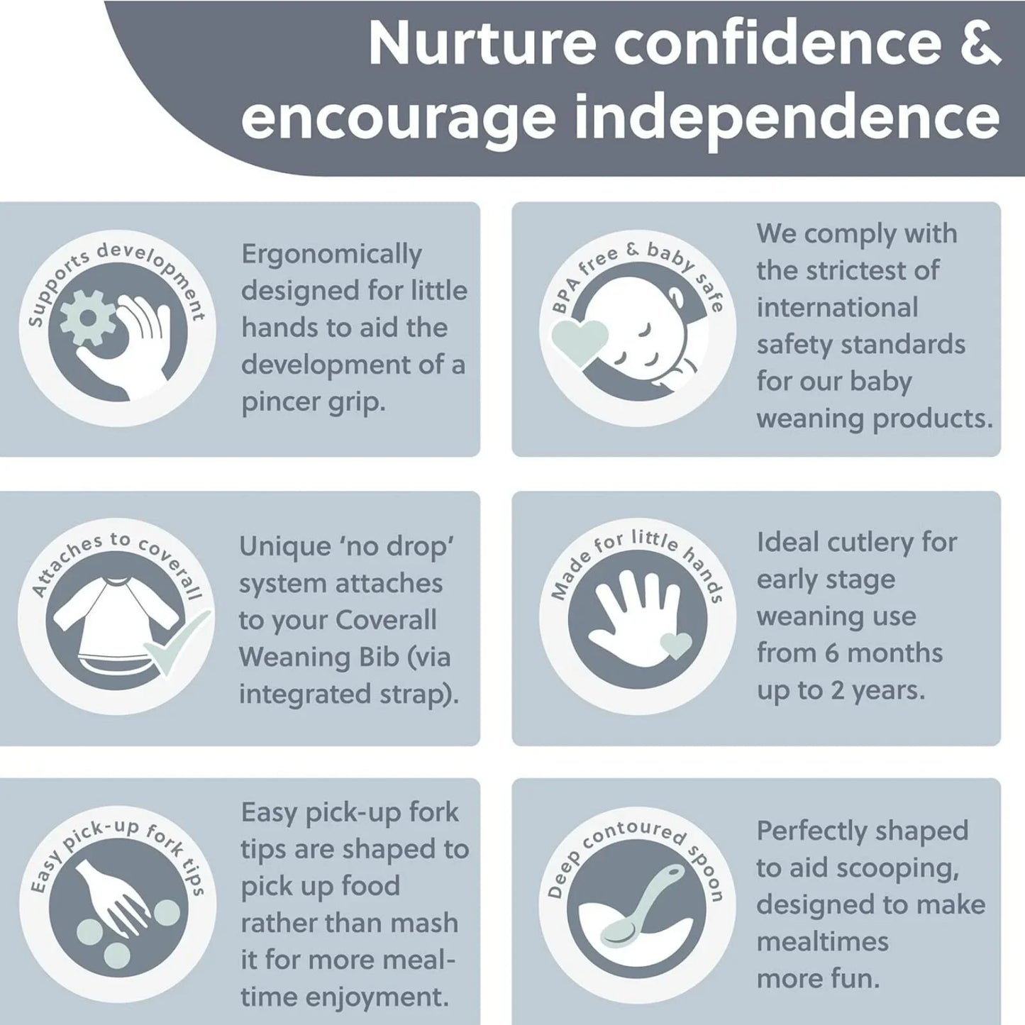 Bibado Handi Cutlery Attachable Weaning Cutlery Set 6+ months Pack of 2 - Fawn