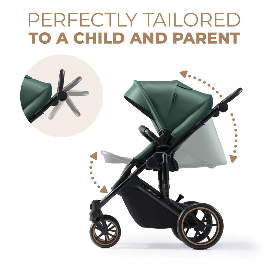Kinderkraft 3-in-1 Mink Pro Prime 2 Travel System with Car Seat - Dark Green