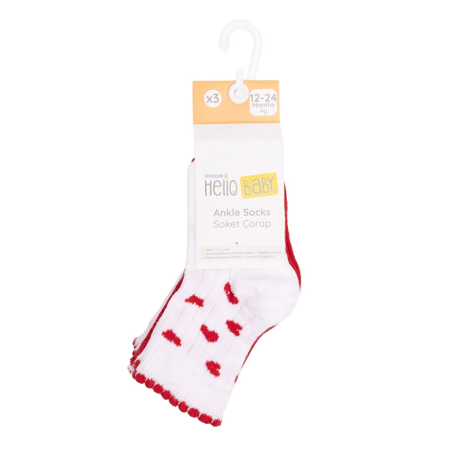 HelloBaby Ankle Socks 3 pcs - Red
