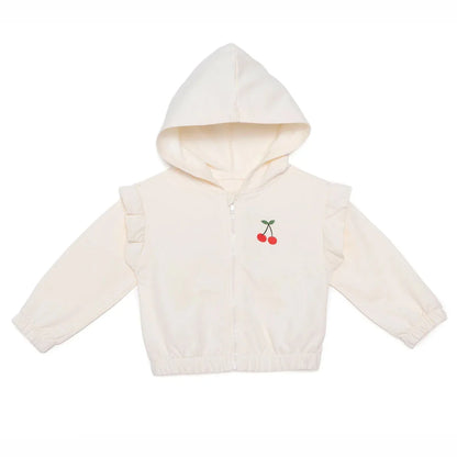 HelloBaby Girls Hooded Cardigan Crew Neck Long Sleeve - Ecru