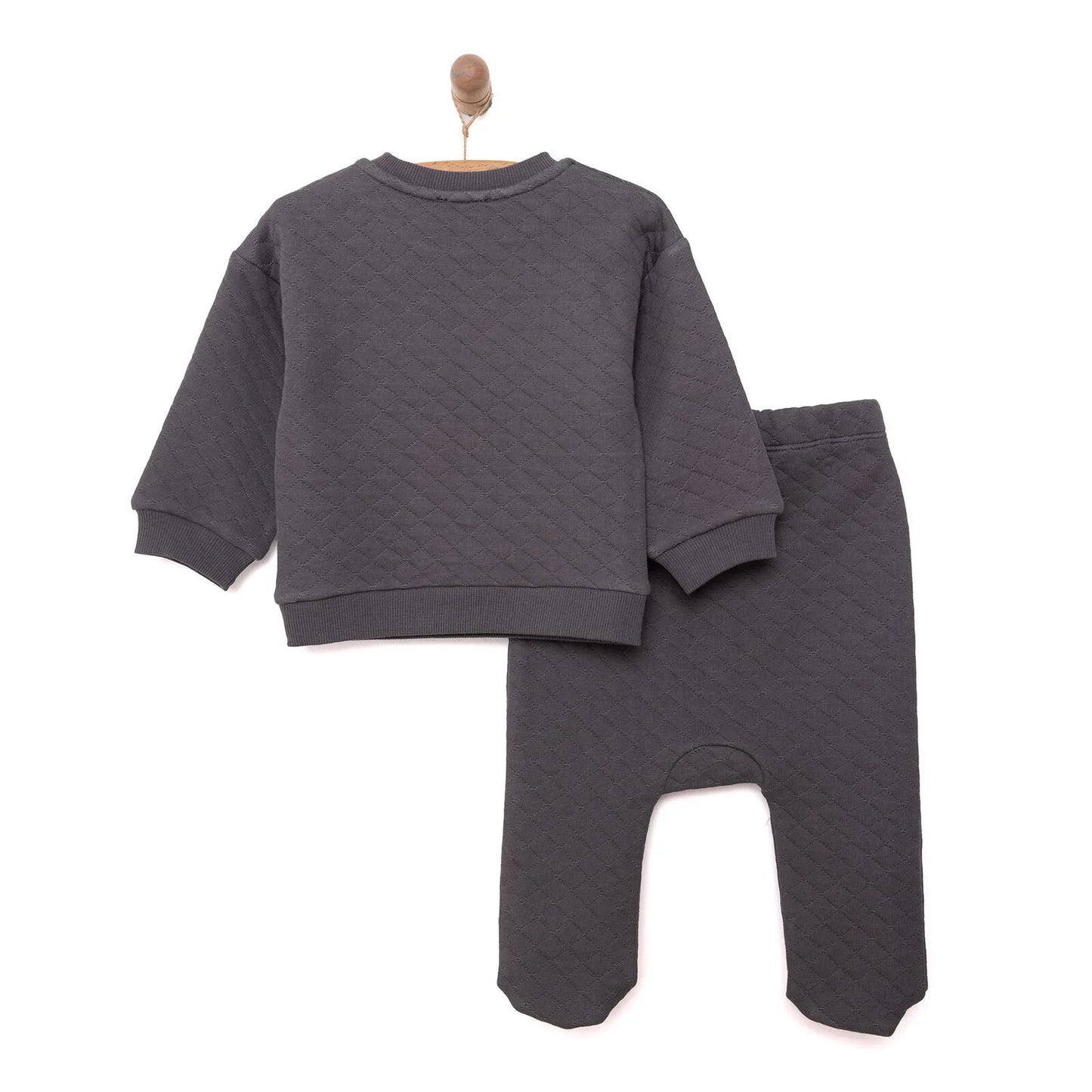 HelloBaby Newborn Quilted Sweatshirt-Footed Bottom - Charcoal
