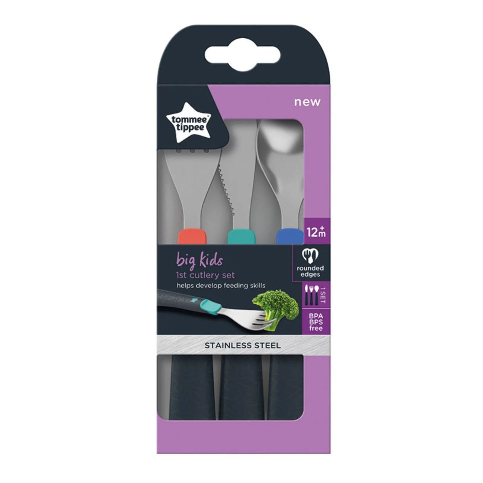 Tommee Tippee Big Kids Stainless Steel First Cutlery Set 12+ months