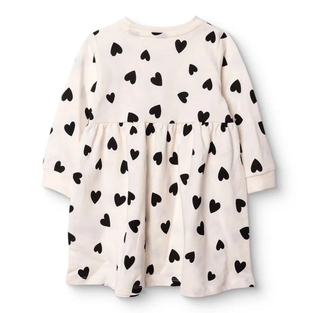 HelloBaby Girls Dress Heart Crew Neck Long Sleeve - Ecru Printed