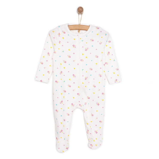 HelloBaby Newborn Girl Footed Jumpsuit - Ecru