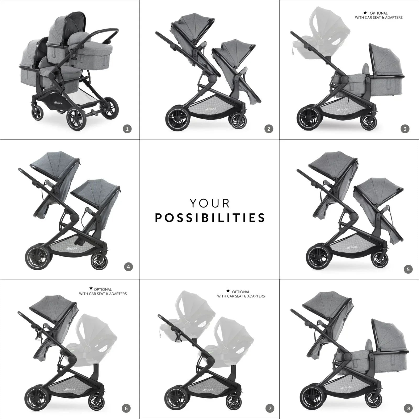 Hauck Atlantic Twin Double Stroller - Grey