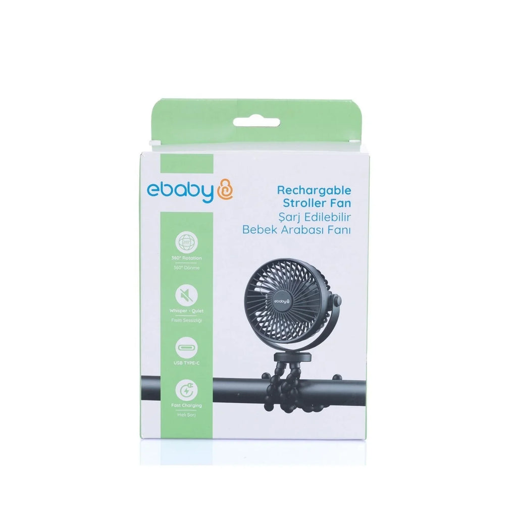 ebaby Rechargeable Stroller Fan - Black
