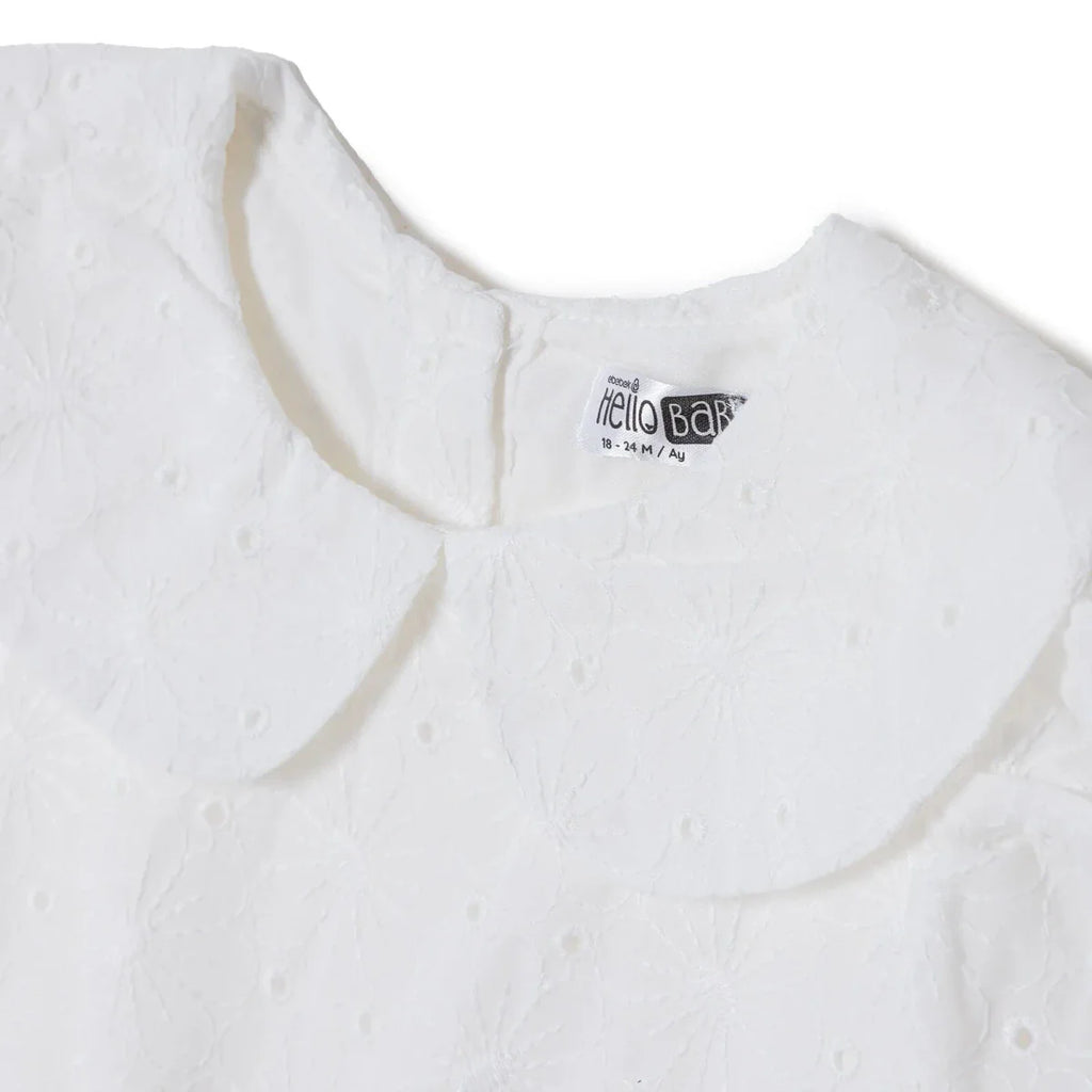 HelloBaby Girls Dress Berry Belle Peter Pan Collar Short Sleeve - White