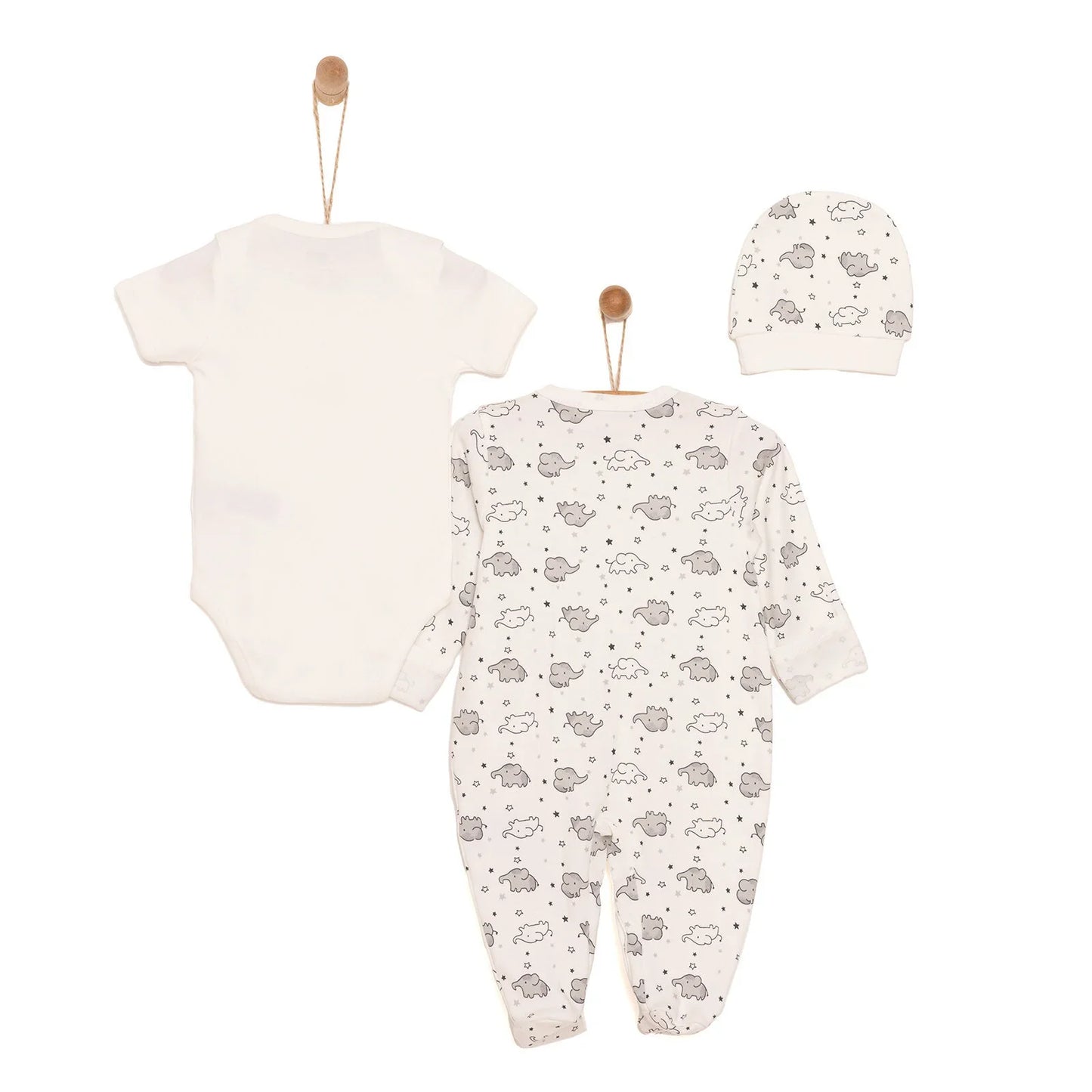 HelloBaby Newborn Baby Cute Elephant Jumpsyit - Ecru
