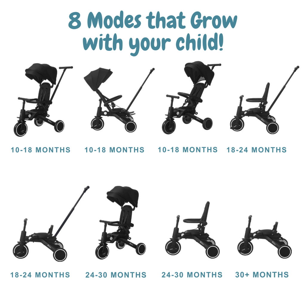 Foryourlittleone Xplor Ultimate 6 in 1 Foldable Trike - Jet Black (10m-4y)