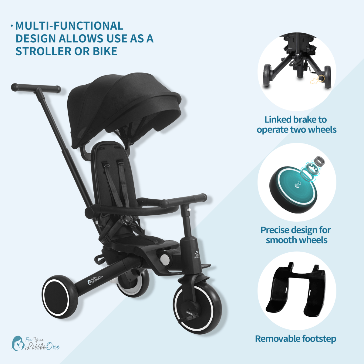 Foryourlittleone Xplor Ultimate 6 in 1 Foldable Trike - Jet Black (10m-5y)