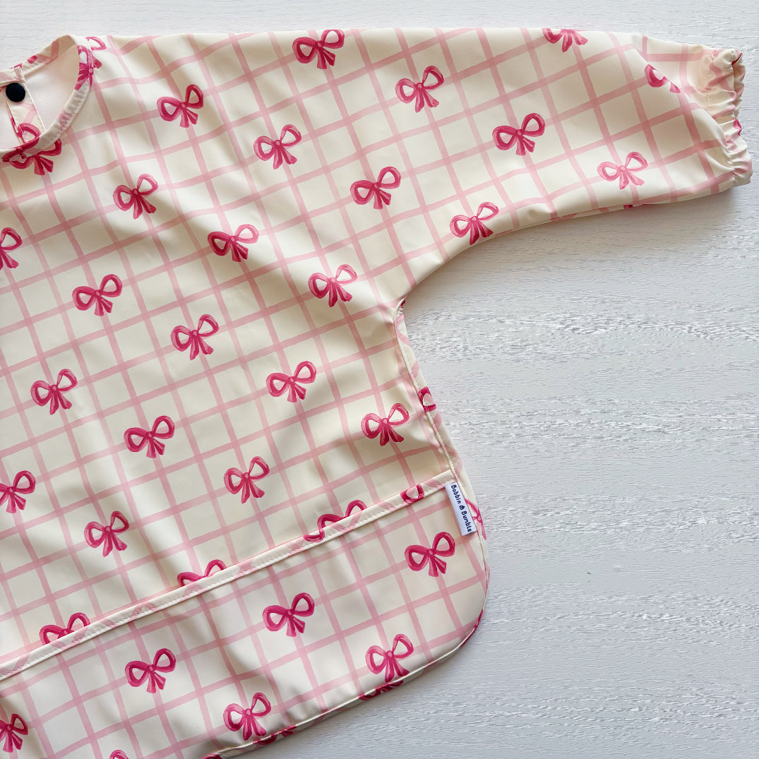 Long Sleeved Baby Bib - Pink Bow