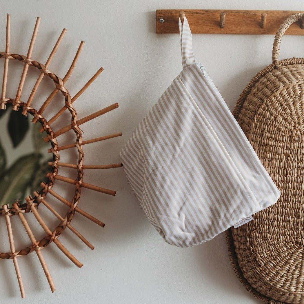 Grab & Go Nappy Wet Bags  With Handle - Gingham Taupe