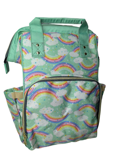 Green Baby Changing Nappy Bag - Happy Rainbow