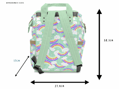 Green Baby Changing Nappy Bag - Happy Rainbow