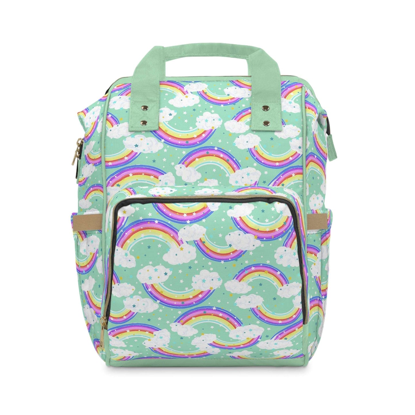 Green Baby Changing Nappy Bag - Happy Rainbow