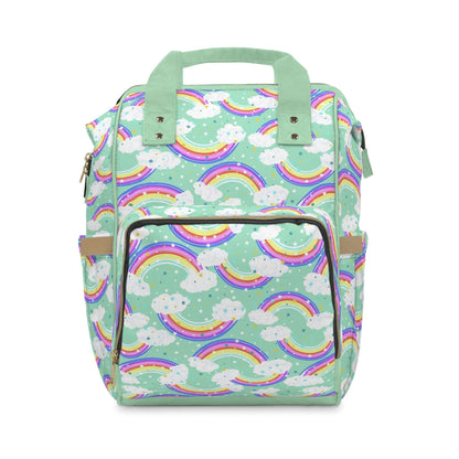 Green Baby Changing Nappy Bag - Happy Rainbow
