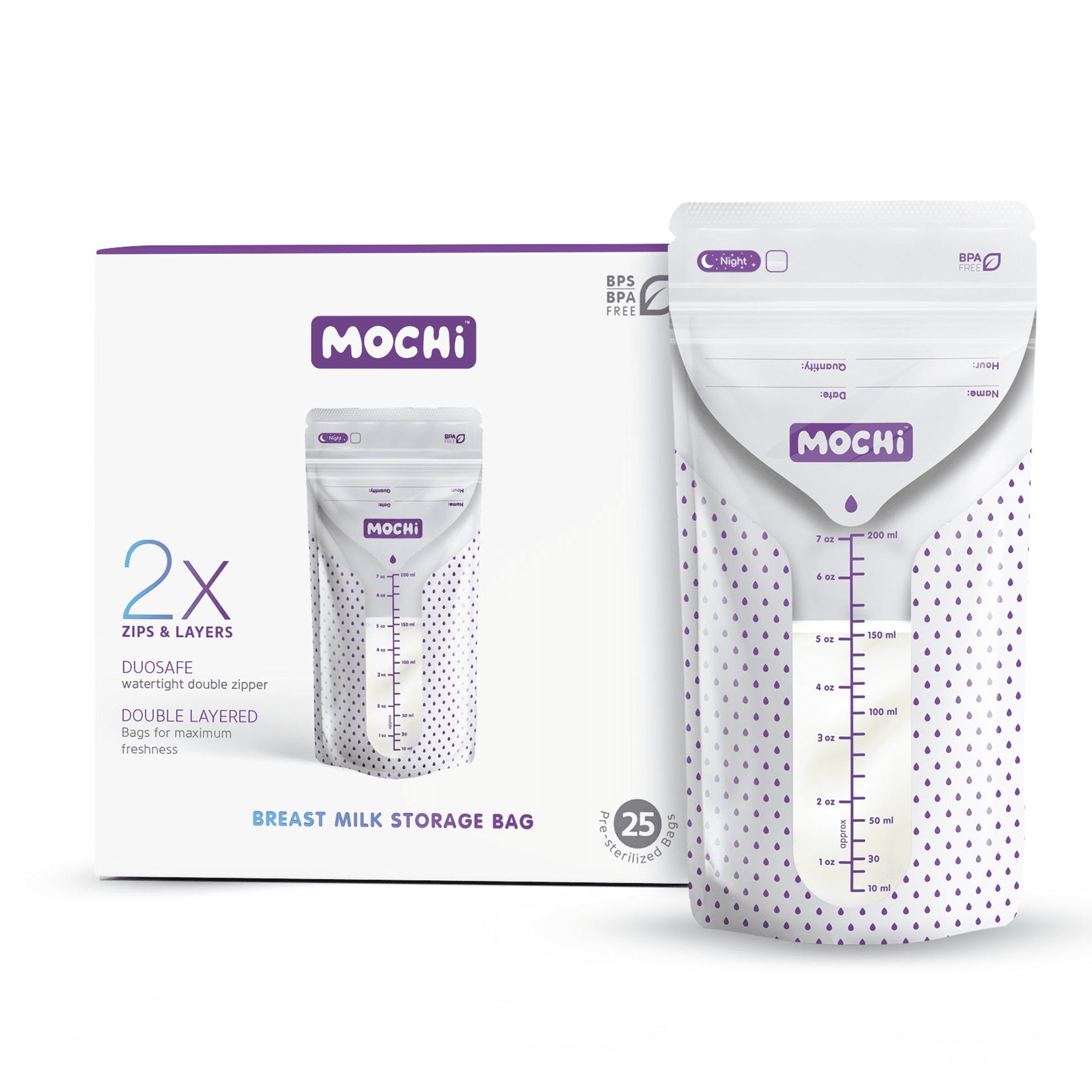 MOCHi Breast Milk Storage Bags - Double Layered, BPA Free