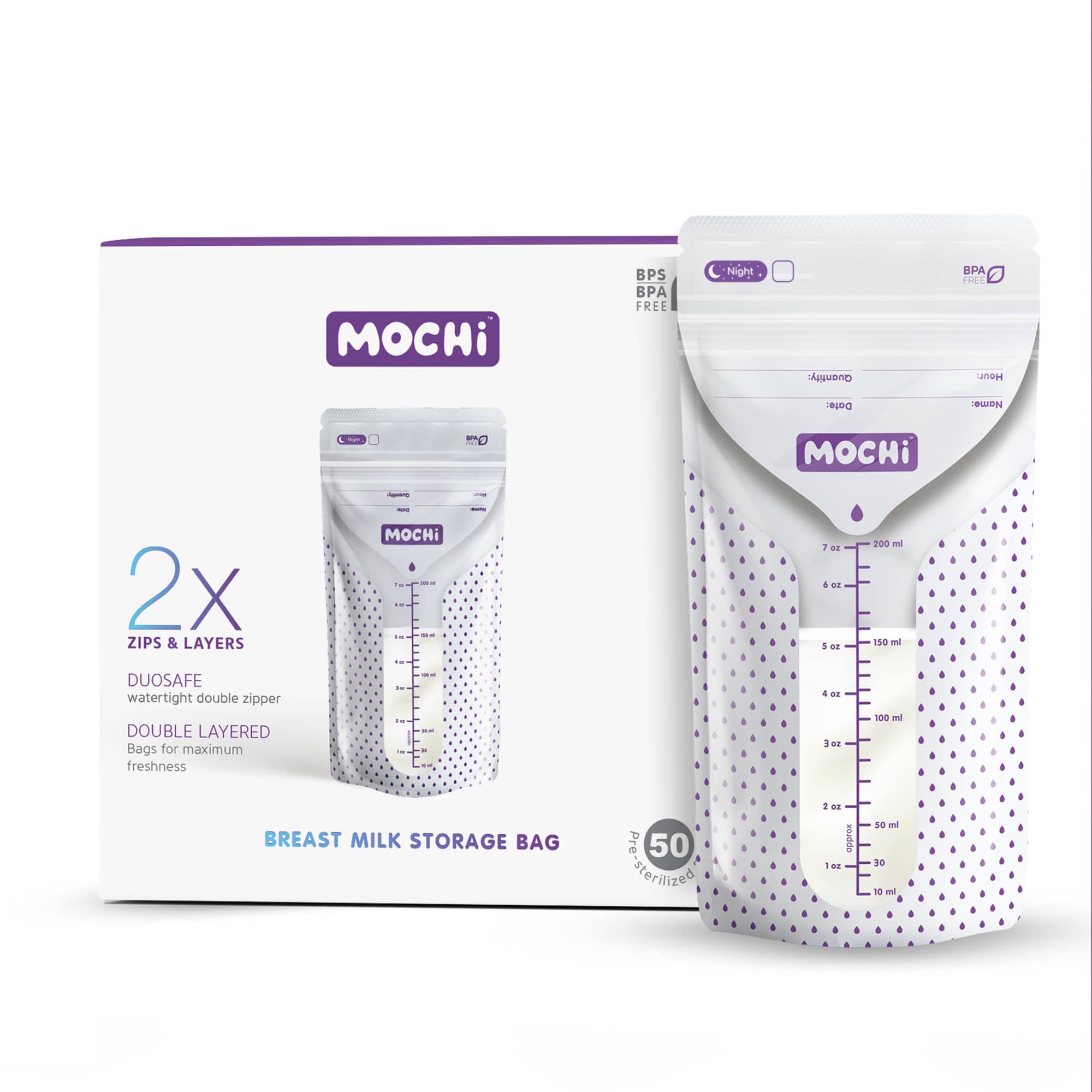 MOCHi Breast Milk Storage Bags - Double Layered, BPA Free