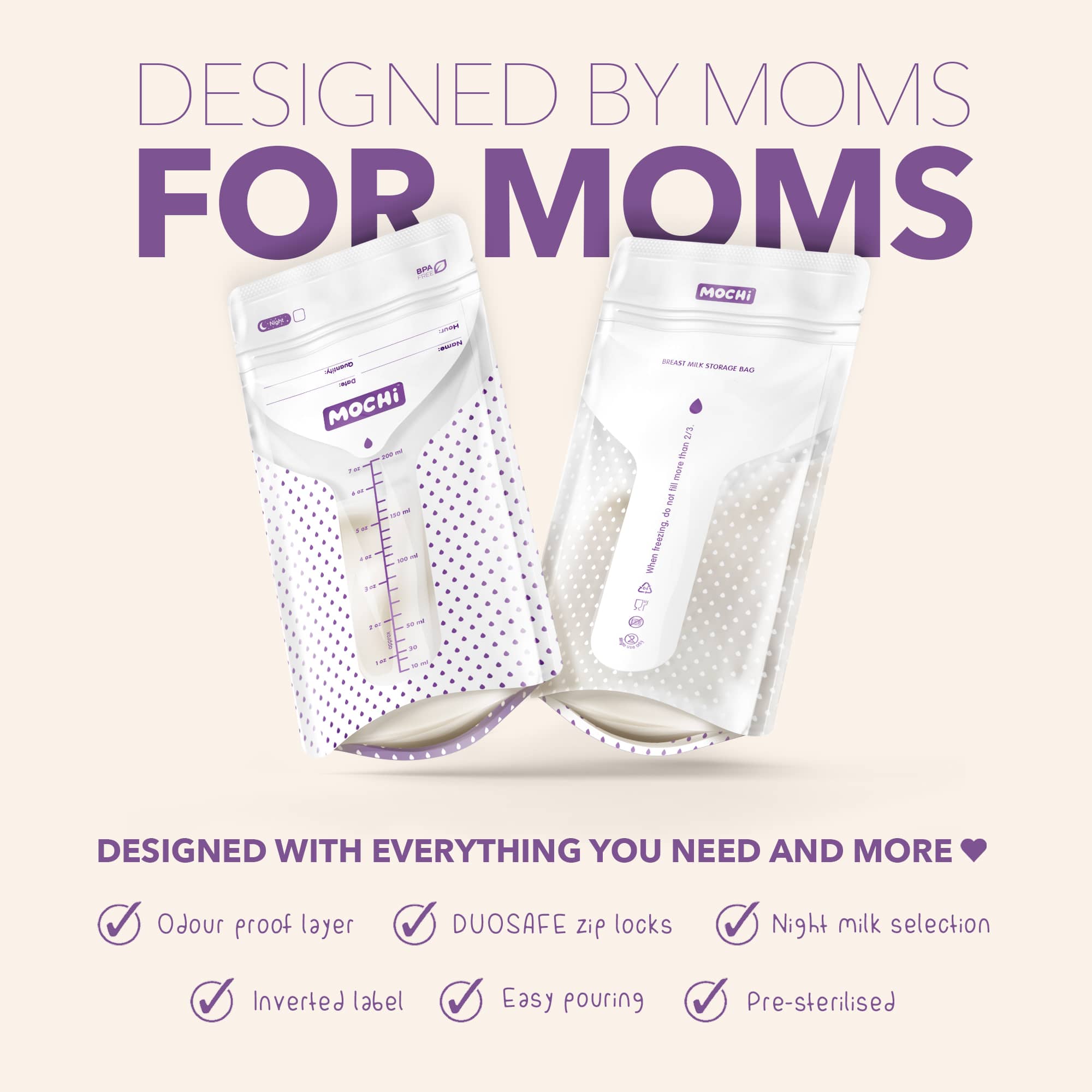 MOCHi Breast Milk Storage Bags – Double-Layered, BPA-Free