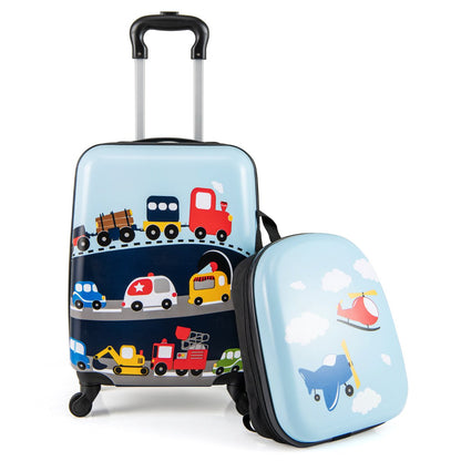 2 Pieces Kid Luggage Set with 4 Spinner Wheels and Telescopic Handle-Blue