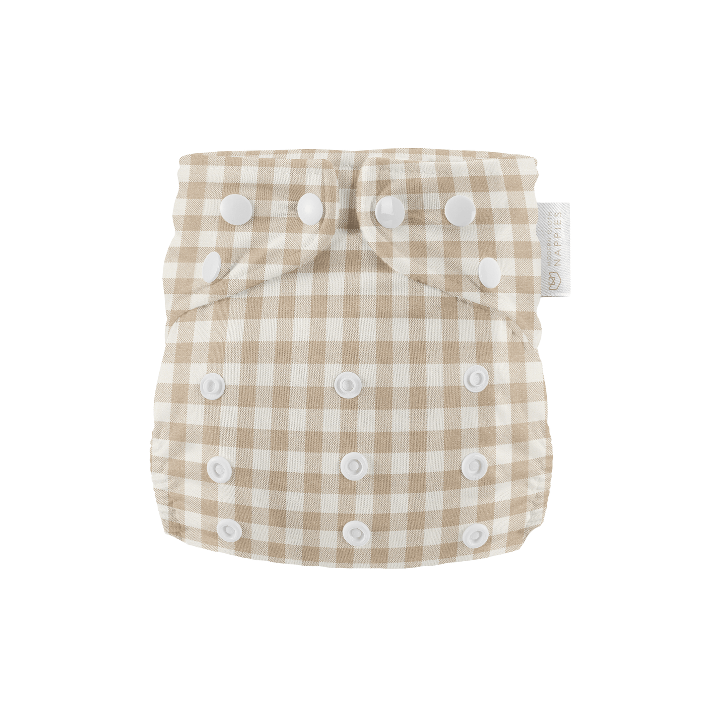 Newborn Reusable Cloth Nappy - Gingham Taupe