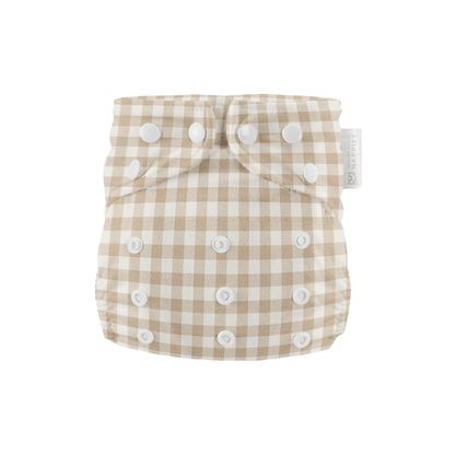 Newborn Reusable Cloth Nappy - Gingham Taupe