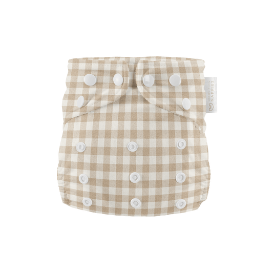 Newborn Reusable Cloth Nappy - Gingham Taupe