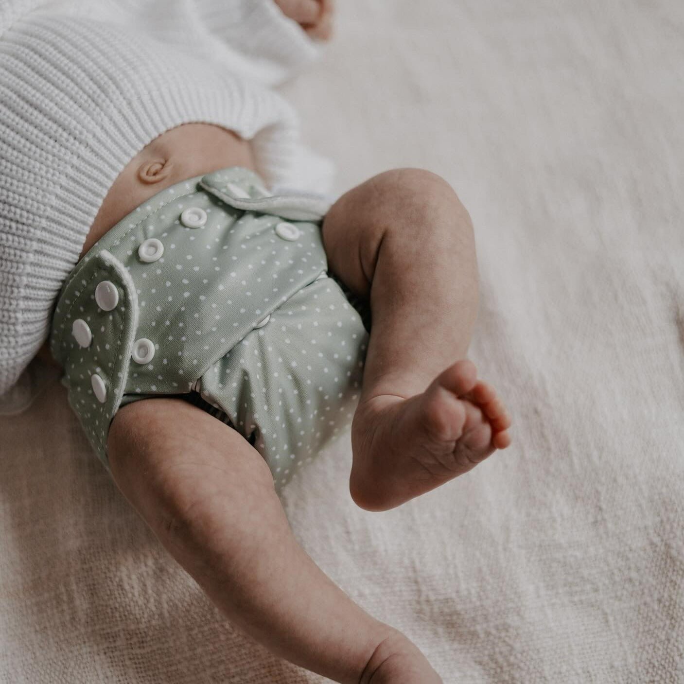 Newborn Reusable Cloth Nappy - Dottie Sage