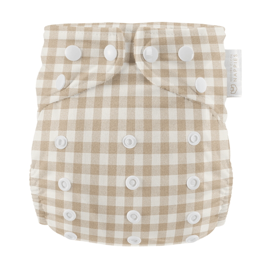 One Size All-In-One Reusable Cloth Nappy - Gingham Taupe