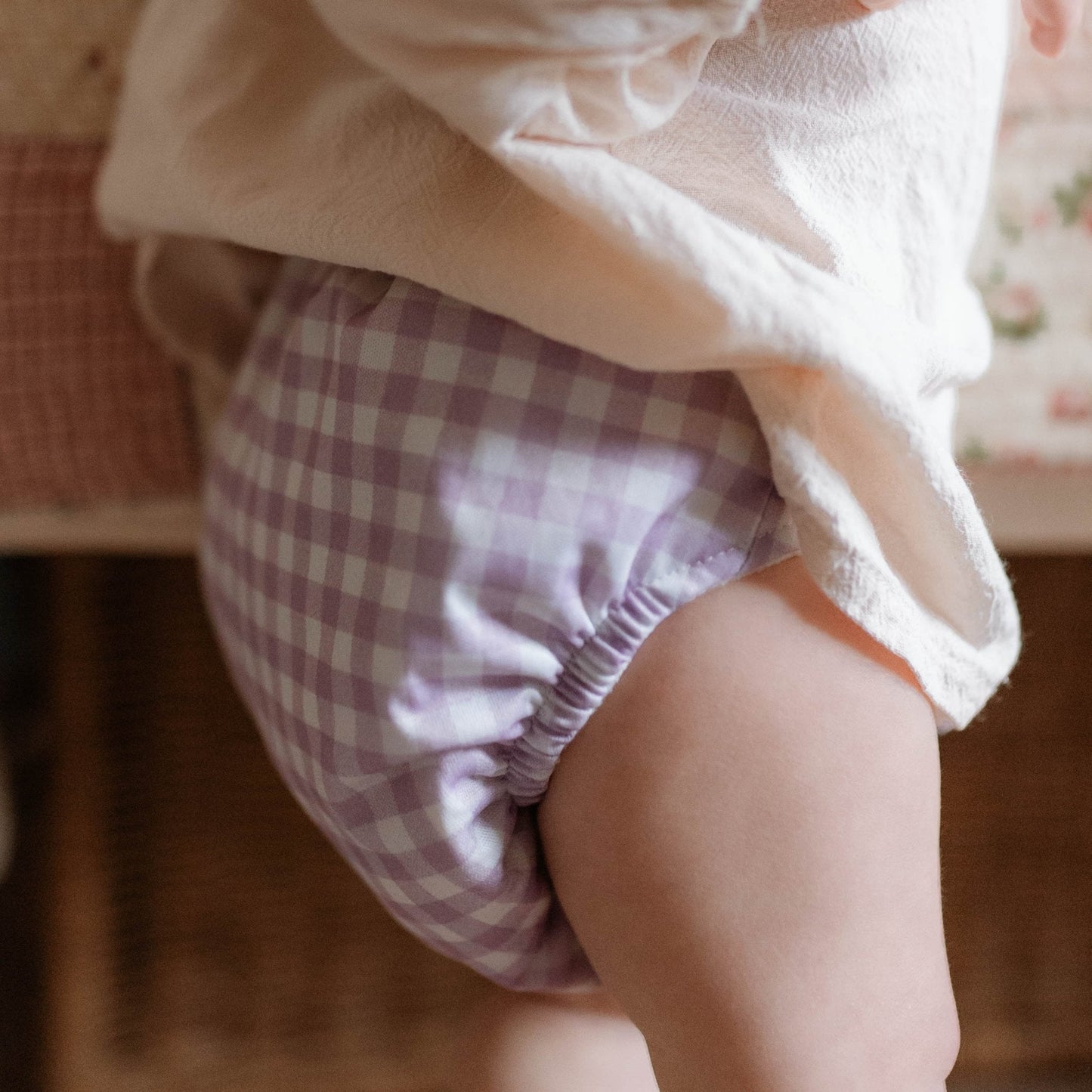 One Size All-In-One Reusable Cloth Nappy - Lilac Gingham