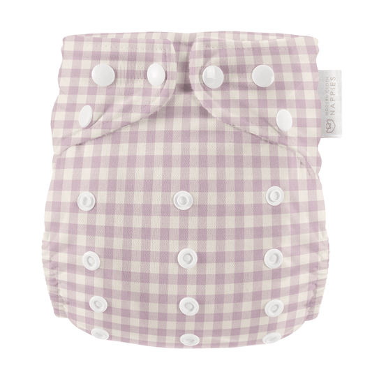 One Size All-In-One Reusable Cloth Nappy - Lilac Gingham