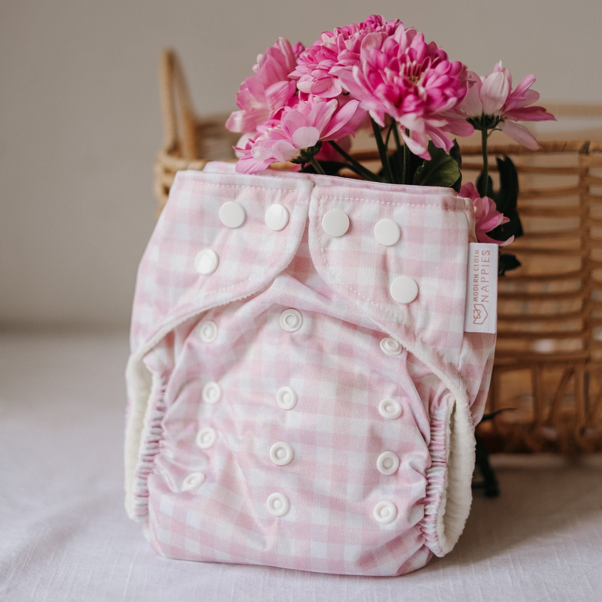 One Size All-In-One Reusable Cloth Nappy - Rose Gingham