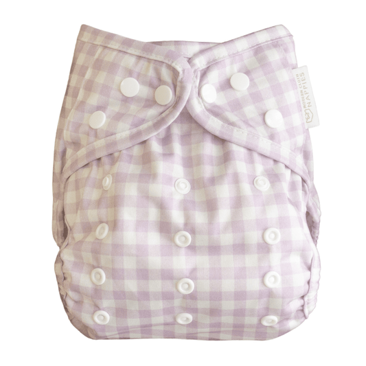 One Size Reusable Cloth Nappy Wrap - Lilac Gingham