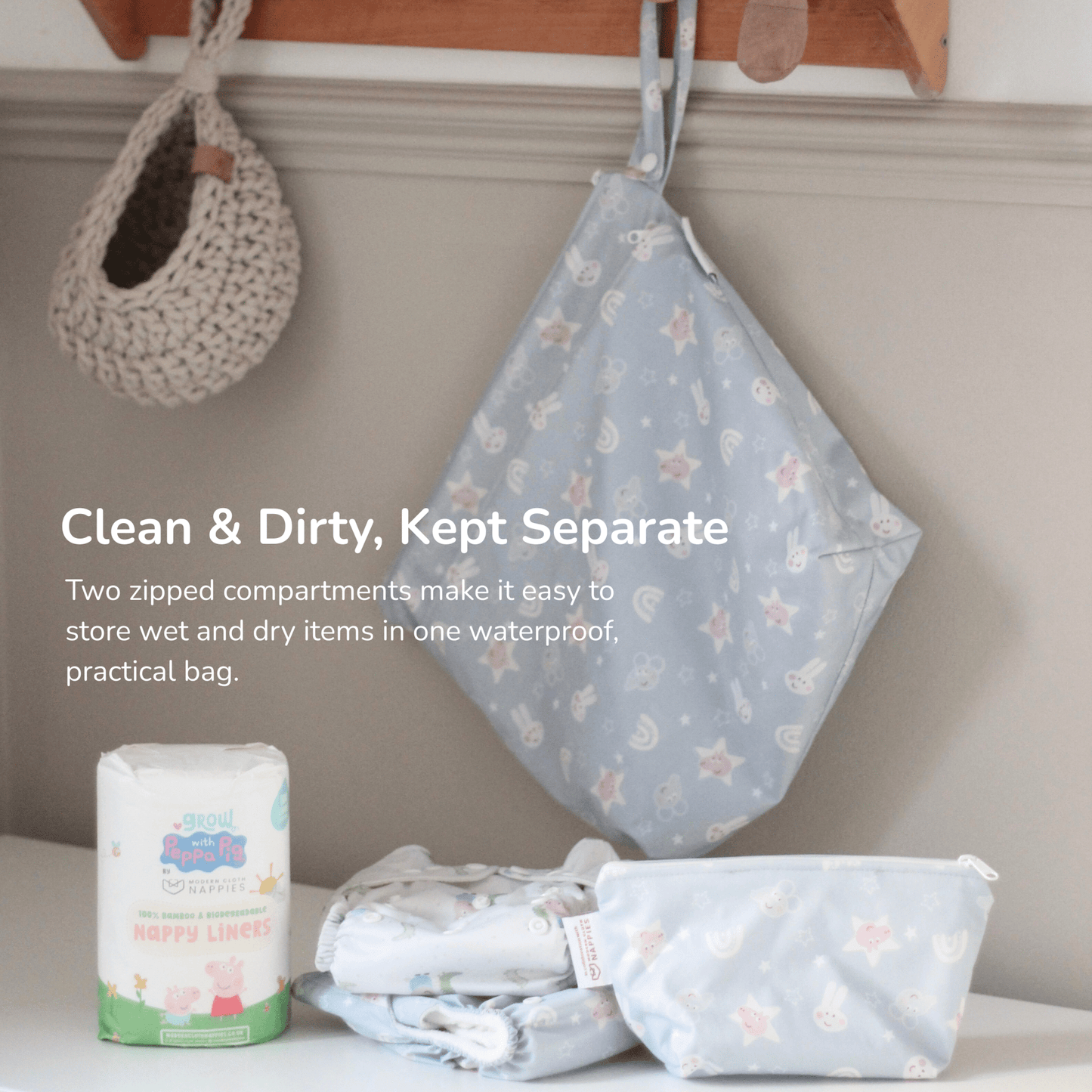 Peppa Pig Grab & Go Nappy Wet Bag - Blush Stripe