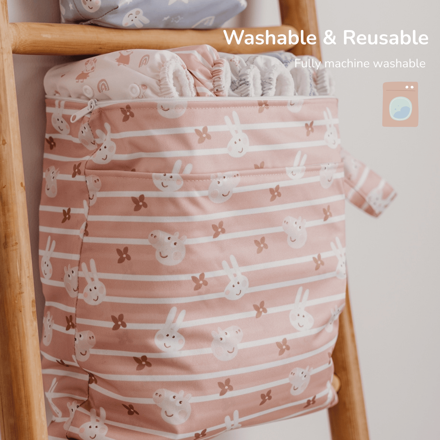 Peppa Pig Grab & Go Nappy Wet Bag - Blush Stripe