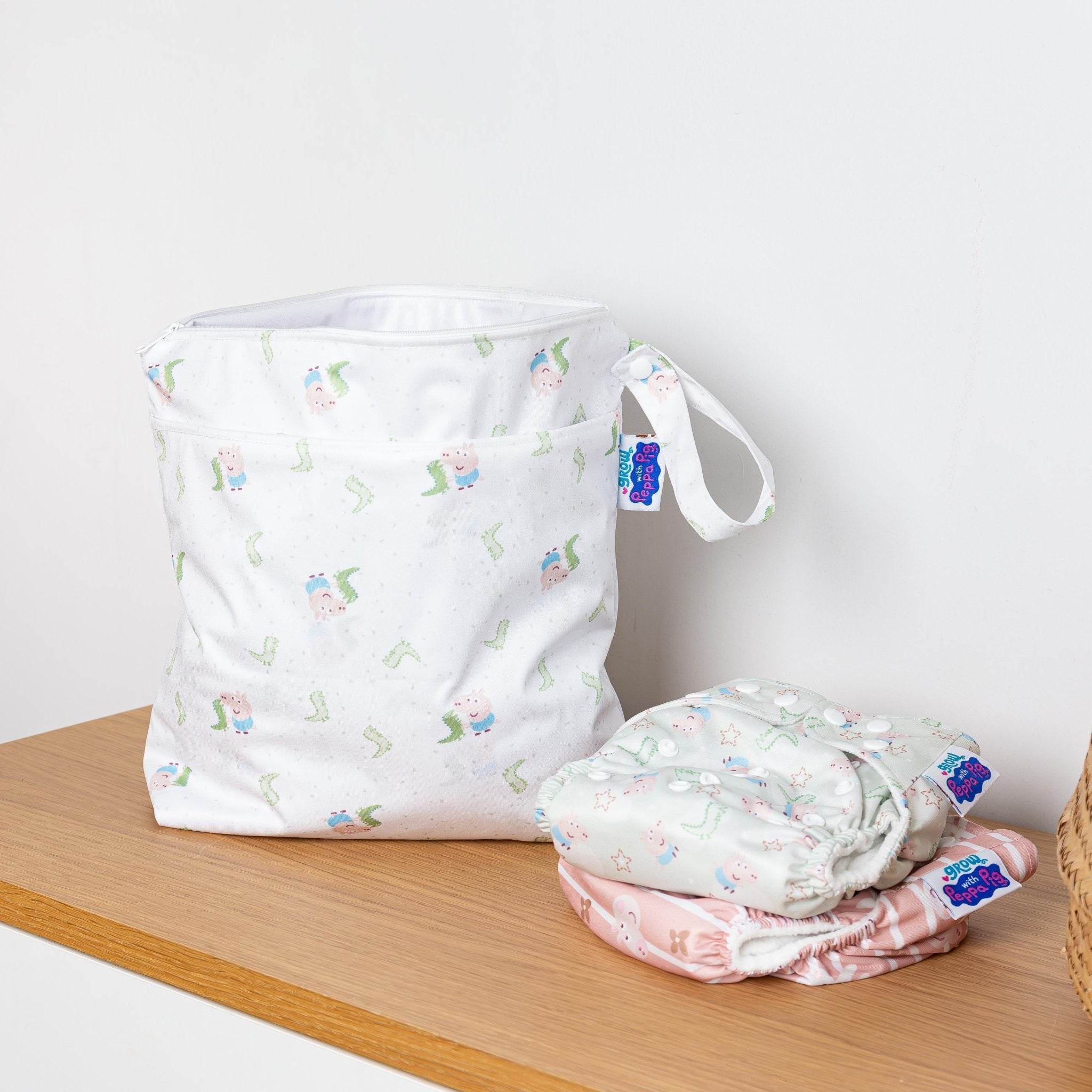 Peppa Pig Grab & Go Nappy Wet Bag - George & Mr.Dinosaur | White
