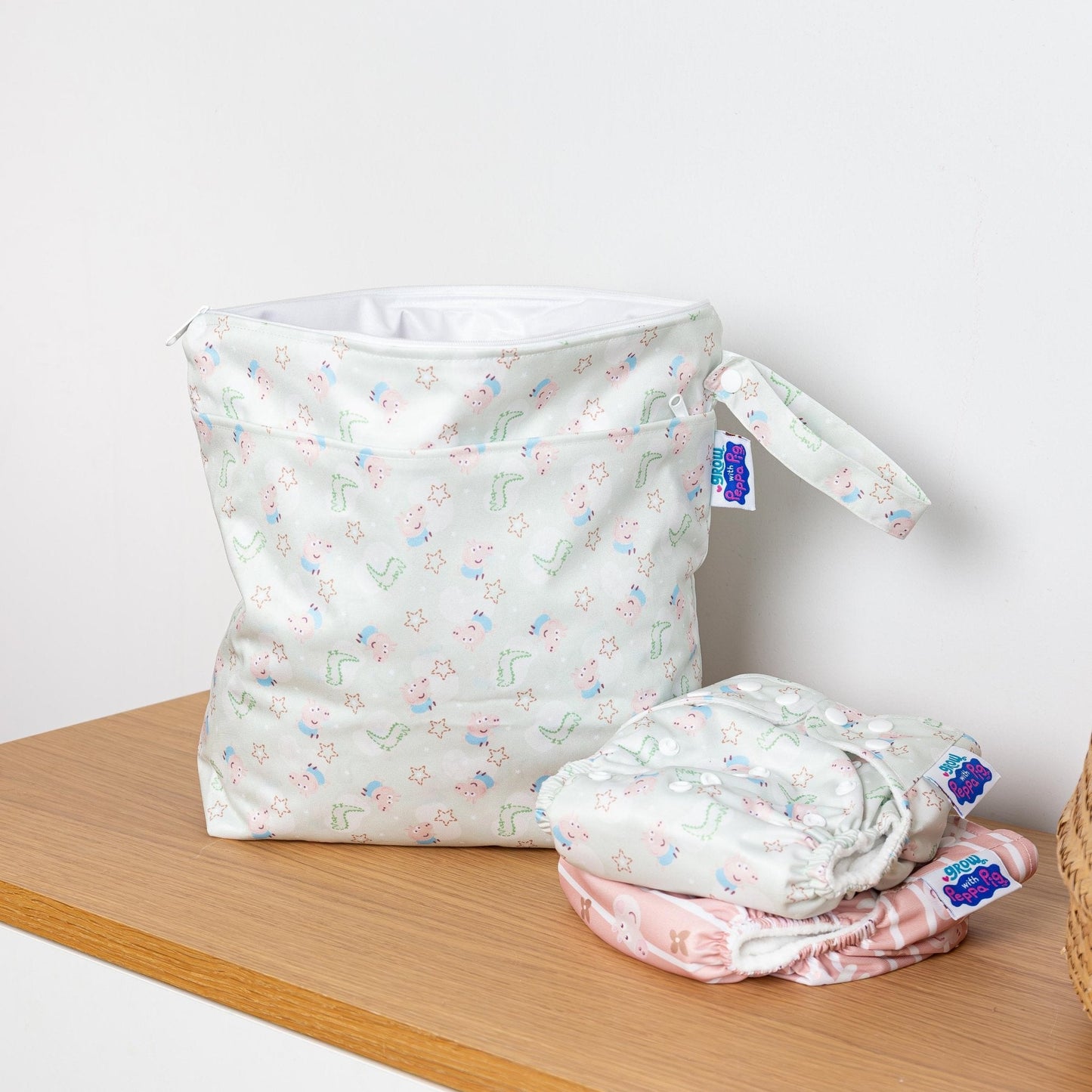 Peppa Pig Grab & Go Nappy Wet Bag - George Pig | Sage