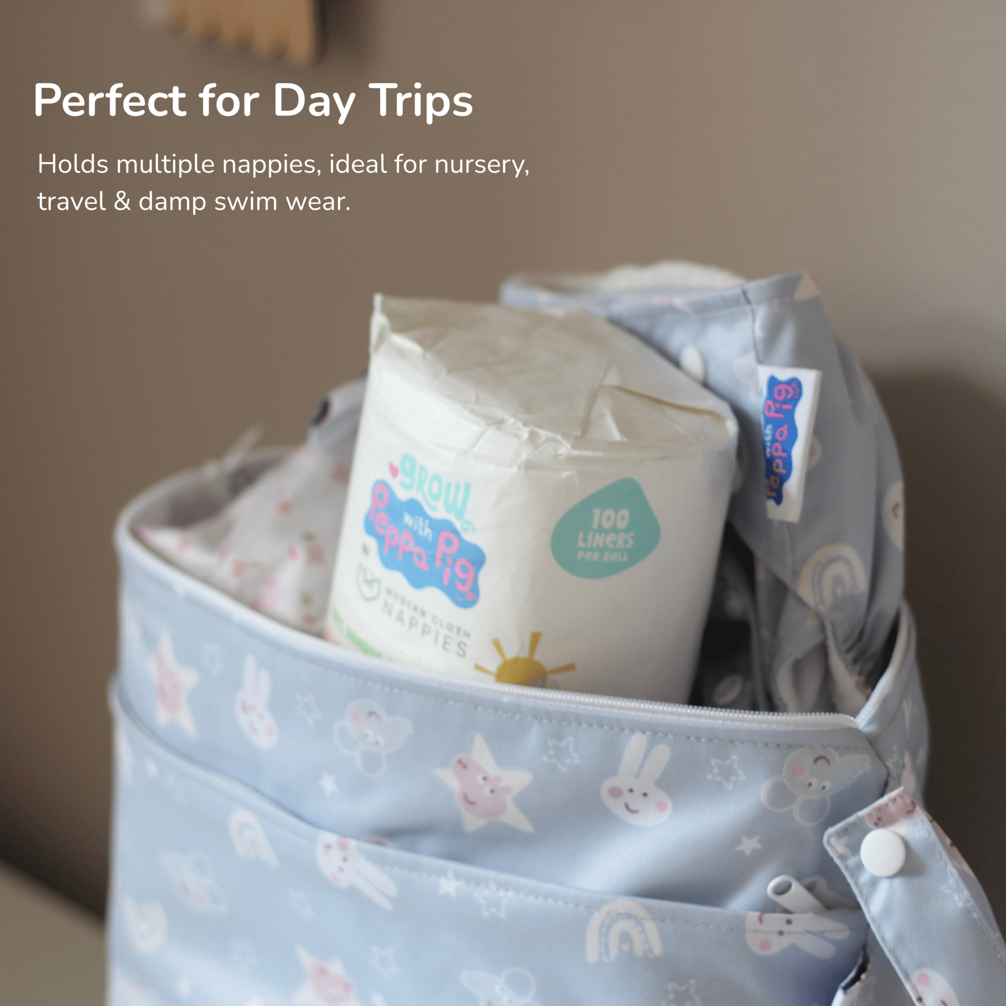 Peppa Pig Grab & Go Nappy Wet Bag - Pink Rainbows