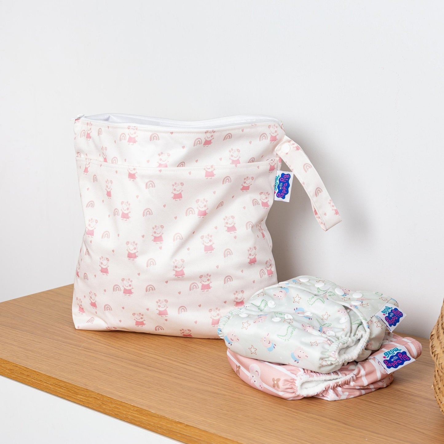 Peppa Pig Grab & Go Nappy Wet Bag - Pink Rainbows