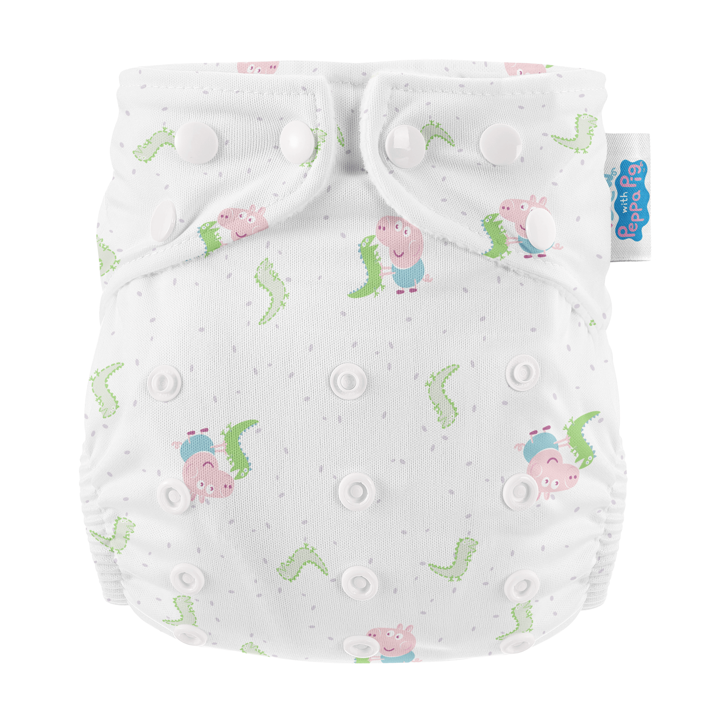 Peppa Pig One Size All-In-One Reusable Cloth Nappy - George & Mr.Dinosaur | White