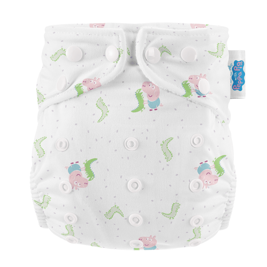 Peppa Pig One Size All-In-One Reusable Cloth Nappy - George & Mr.Dinosaur | White