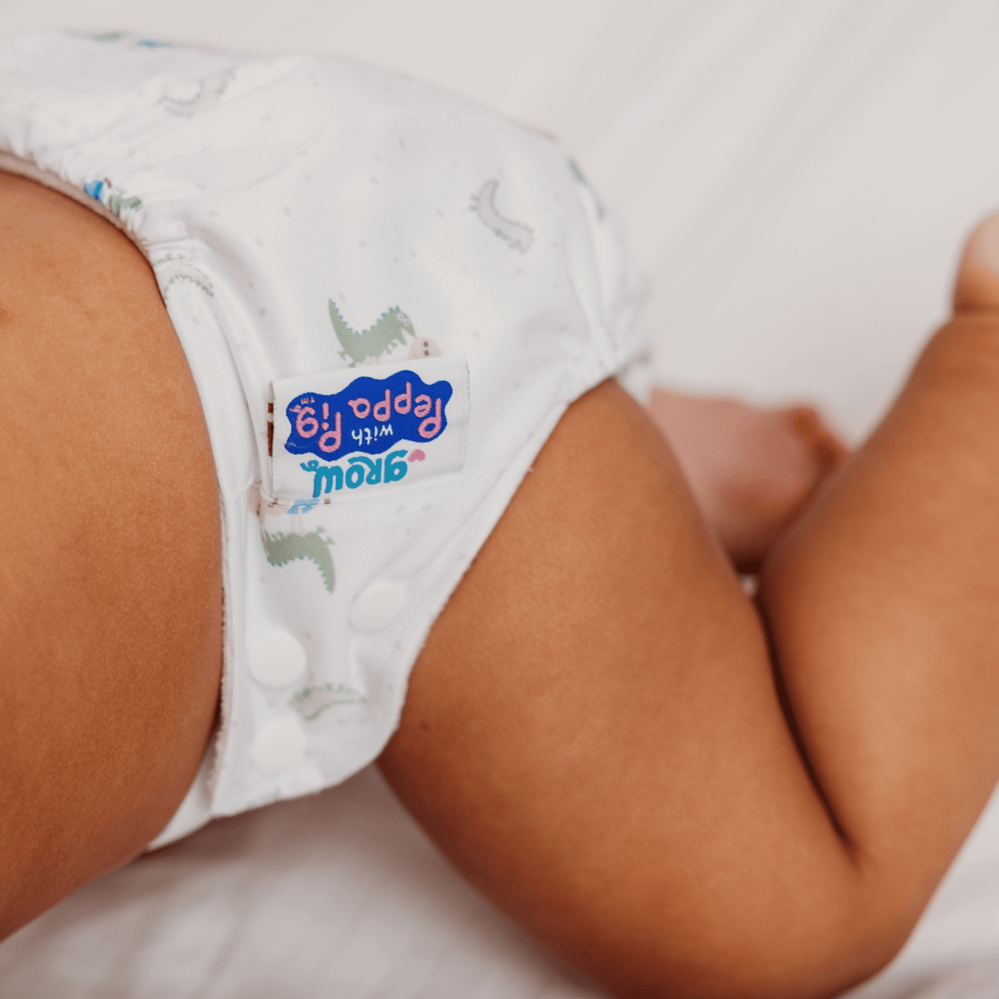 Peppa Pig One Size All-In-One Reusable Cloth Nappy - George & Mr.Dinosaur | White