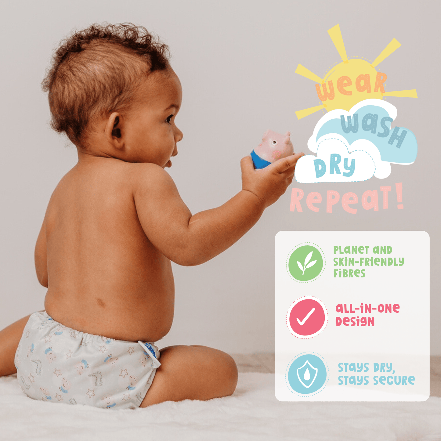 Peppa Pig One Size All-In-One Reusable Cloth Nappy - George Pig | Sage