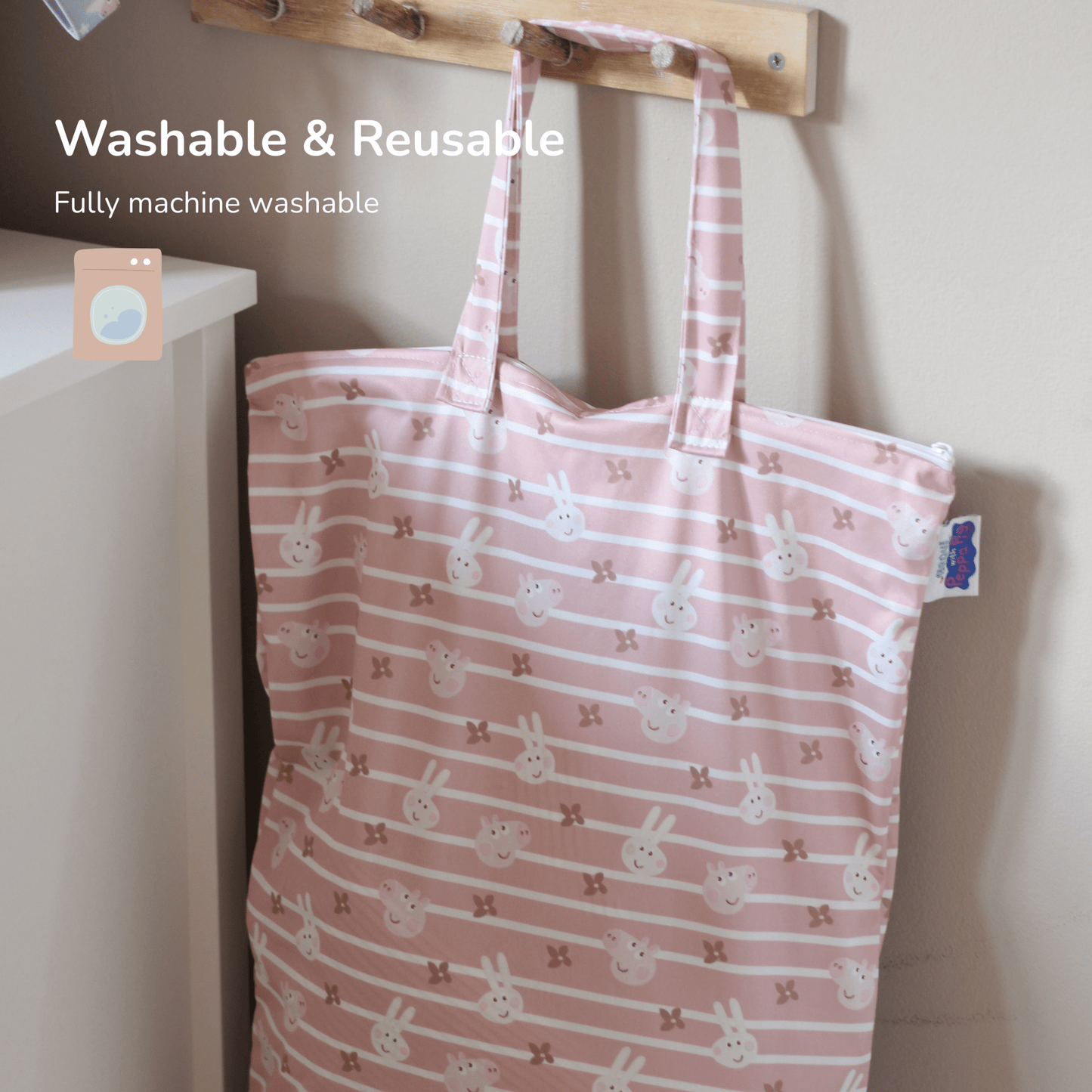 Peppa Pig XL Wet Bag Reusable Cloth Nappy Pail - Blue Mix Peppa & Friends