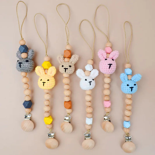 Cute Rabbit Geometric Wood Yarn Pacifier Clips