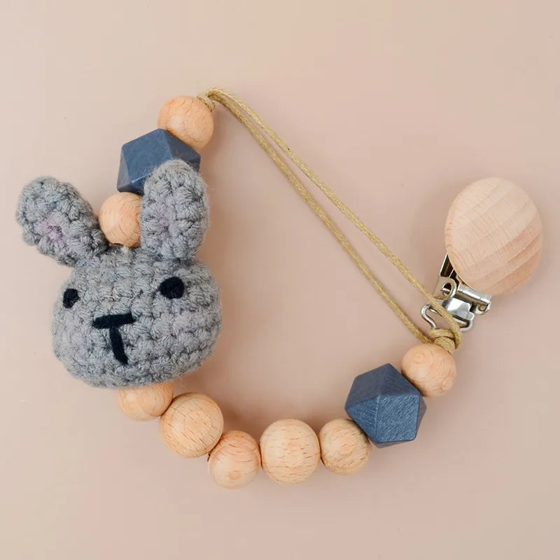 Cute Rabbit Geometric Wood Yarn Pacifier Clips