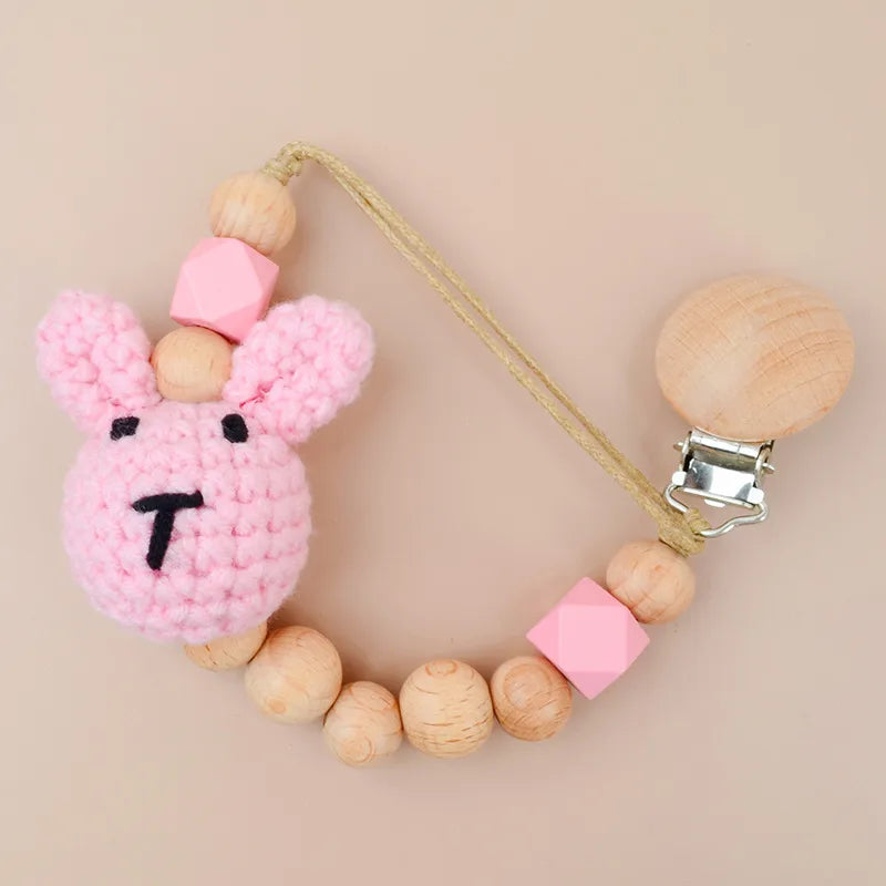 Cute Rabbit Geometric Wood Yarn Pacifier Clips