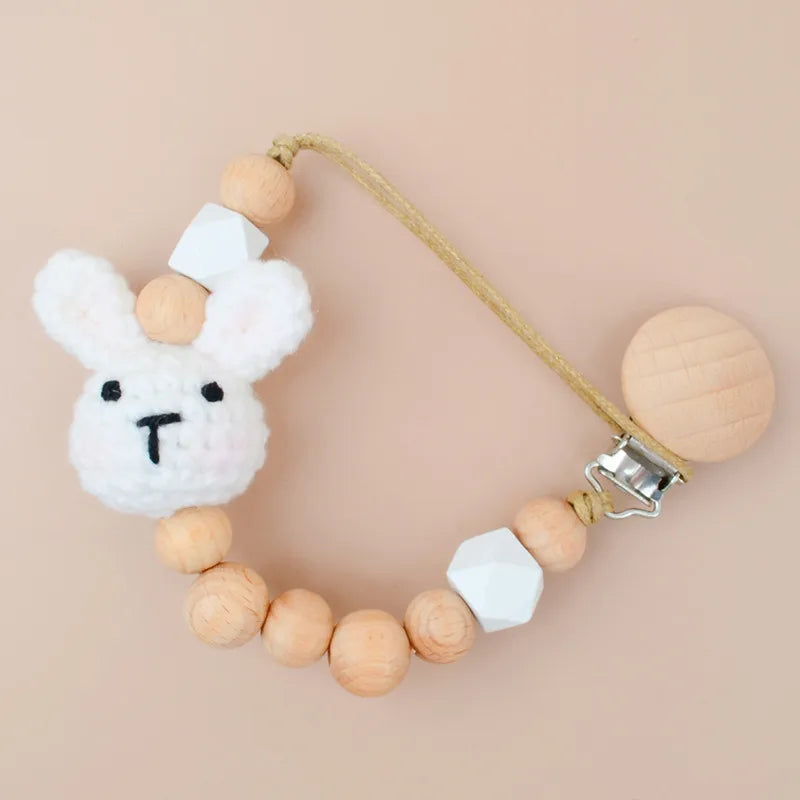 Cute Rabbit Geometric Wood Yarn Pacifier Clips
